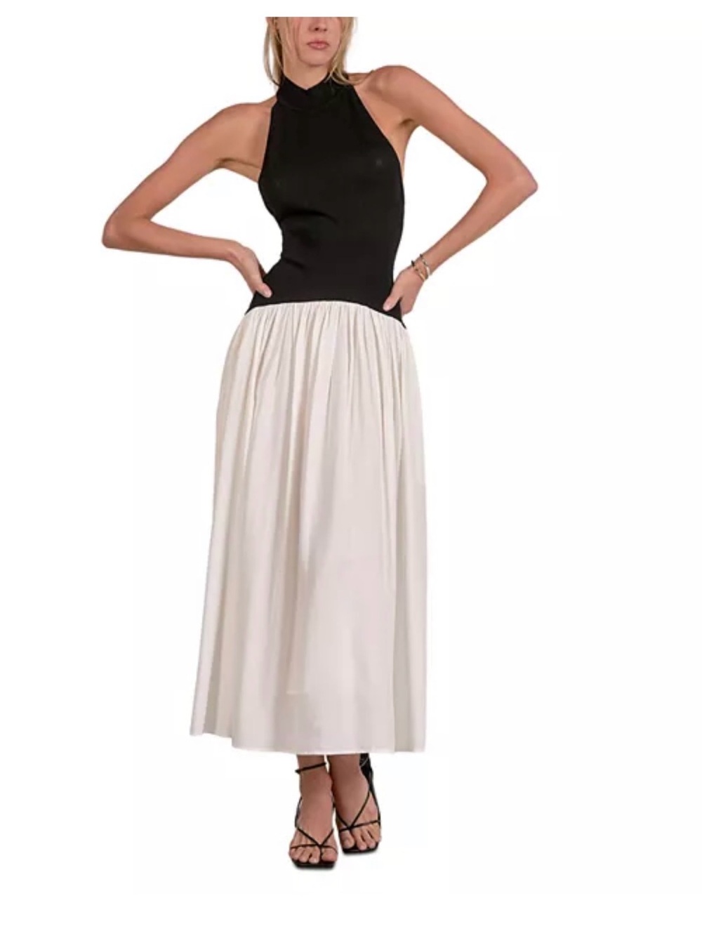 Elan Black Halter Bodice with White Maxi Skirt